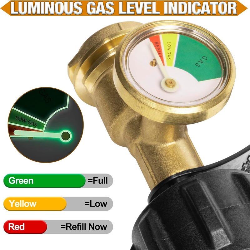 Tottist Propane Tank Gauge Level Indicator, Color Coded Gas Meter with Leak Detector for 5-40 lb LP Tanks, Universal QCC1/Type 1 Connector, Compatible with RV, Camping Stove, BBQ Grill, Heater - Image 4